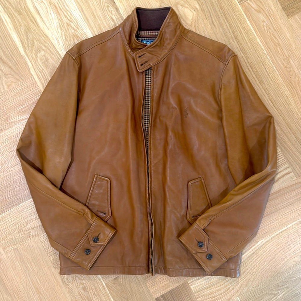 Polo by Ralph Lauren men’s medium tan leather jacket